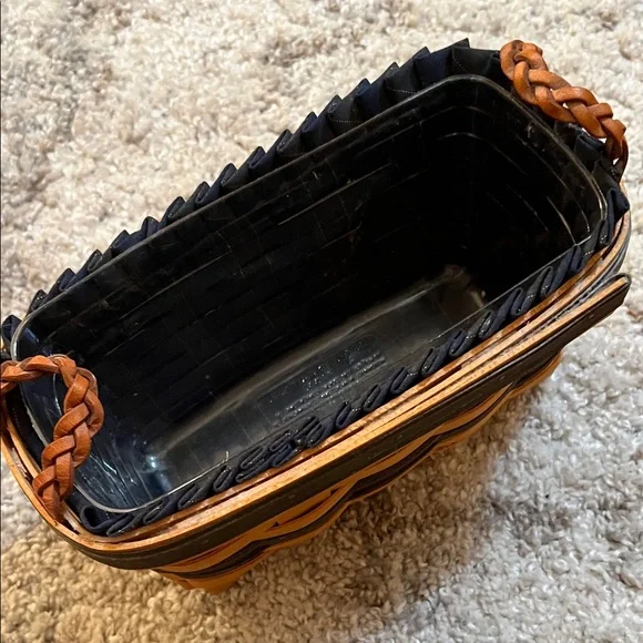 Longaberger Woven Crossbody Basket in Tan with Blue Stripe - Picture 2 of 4